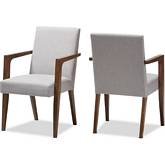 Andrea Accent Chair in Gray Beige Fabric & Walnut Finish (Set of 2)